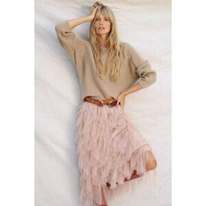 Anthropology Moth Kendall Sweater Kimono Cropped Ribbed Knit Beige Size Small